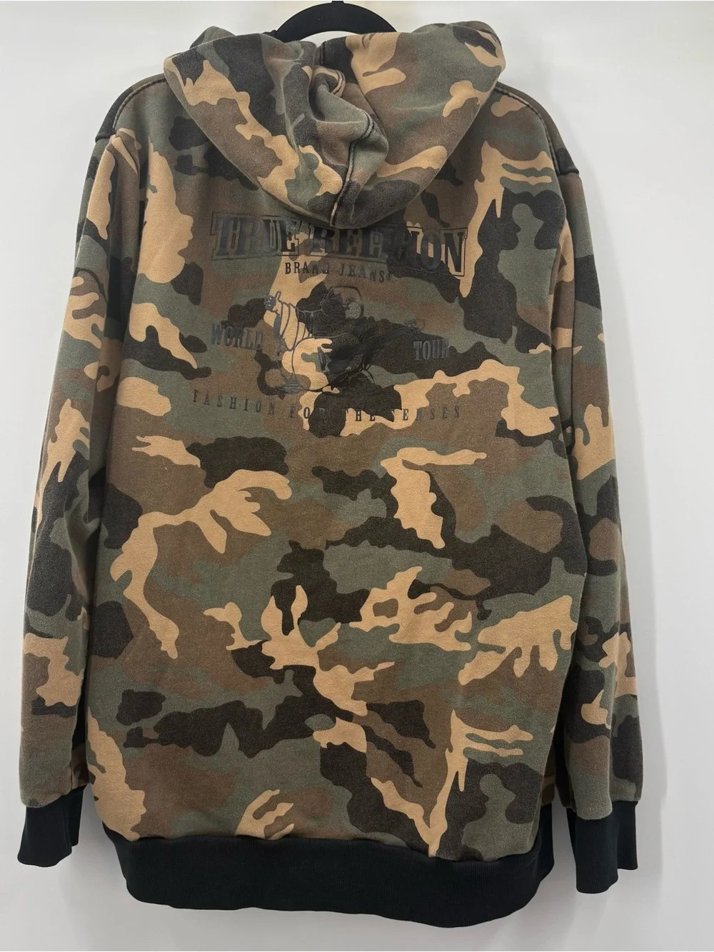 True Religion Men's Camo Zip-Up Hoodie in Olive Green, Tan, Black